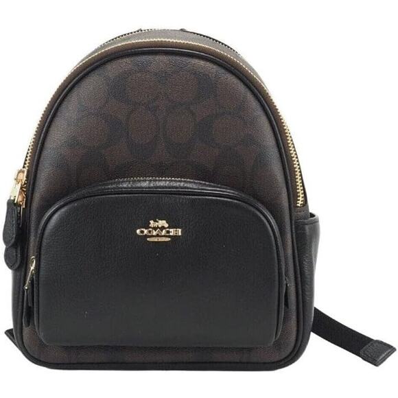 NWT Coach Mini Court Brown Black Signature Coated Canvas Backpack Bag -os - Picture 1 of 4